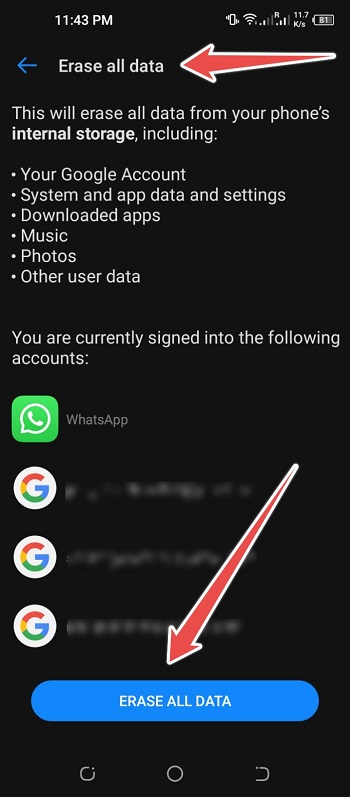 click erase all data - low android volume button