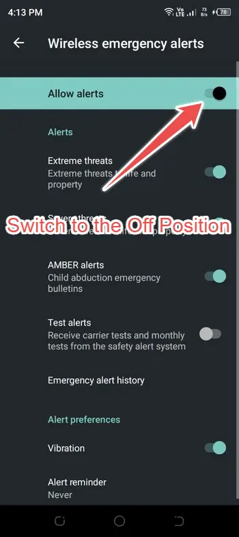 switch off the emergency alerts